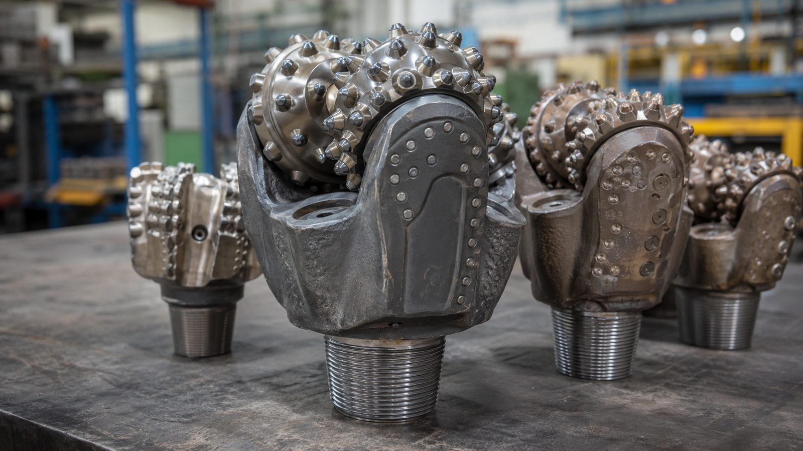 Tricone and rotary drilling bits in an industrial drilling tool facility